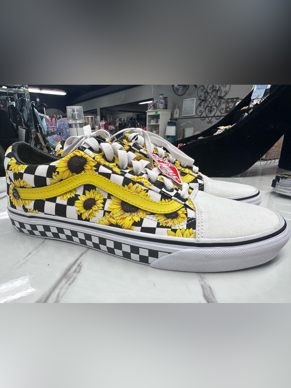 Vans Adult Sunflower Checkerboard Old Skool Sneakers - Yellow/Black/White